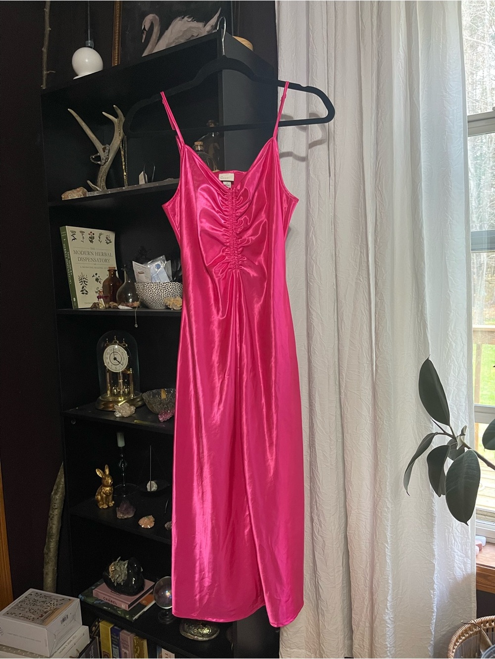 a new day Hot Pink Satin Midi Slip Dress